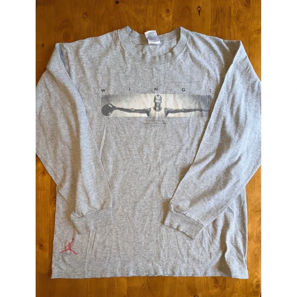 Jordan Wings Vintage Long Sleeve Graphic T-Shirt Mens M Heather Grey 90s 343